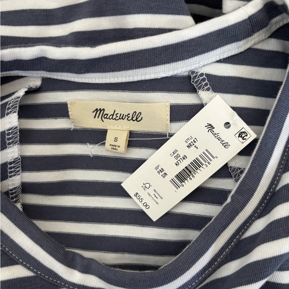 Madewell Cotton Blend Striped Structured Muscle Tee with Padded Shoulders - Picture 5 of 6